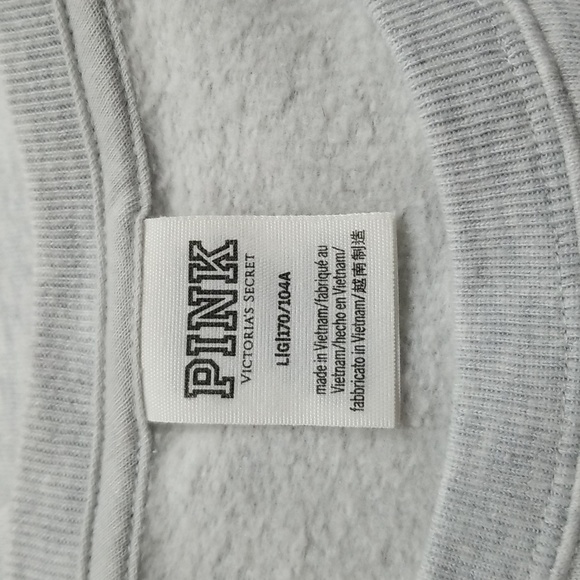 Victoria's Secret PINK Crew Neck Fleece Sweatshirt Gray Black - Picture 6 of 8